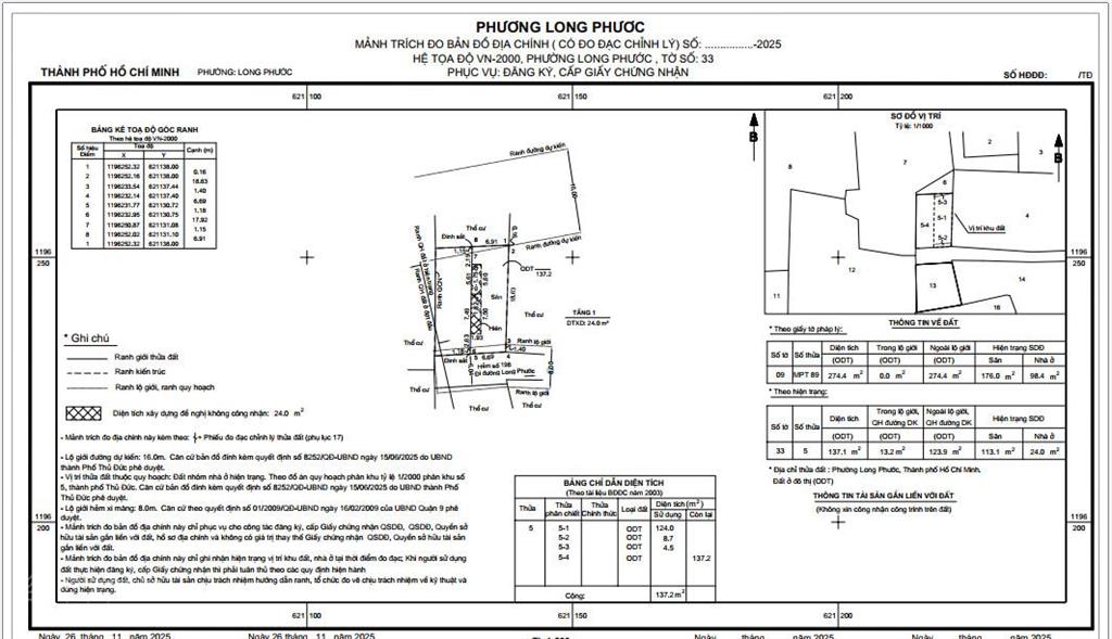 Đất long phước 137m²  vị trí trung tâm, gần vinhomes, giá 38tr/m2