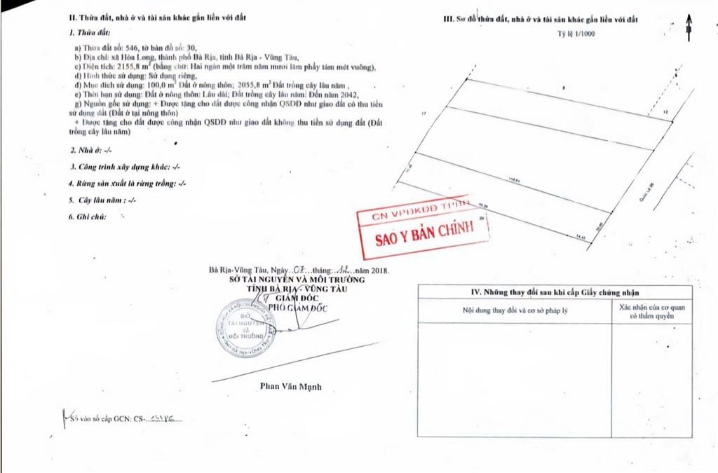 2155m có 100m thổ cư ngay mặt tiền quốc lộ 56, hòa long, tpbr giá 25,5 tỷ tl