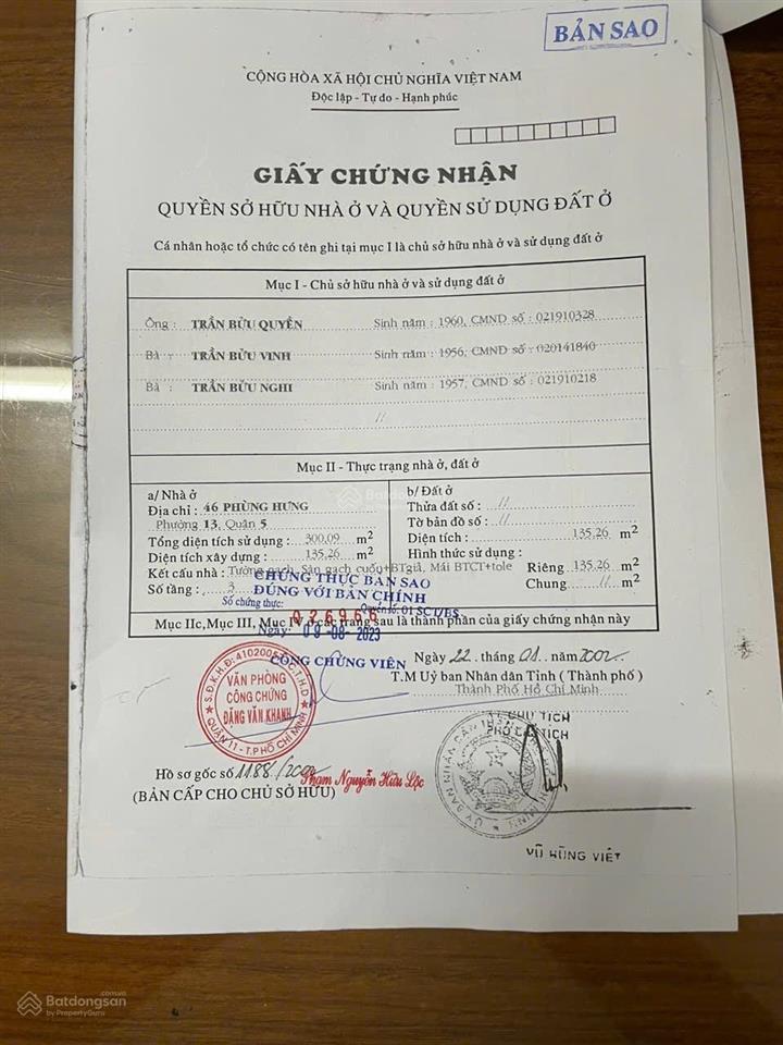 Hue hồng 1%.bán nhà riêng tại phố phùng hưng, quận 5, giá siêu hời 30tỷ thương lượng, 135.26m2