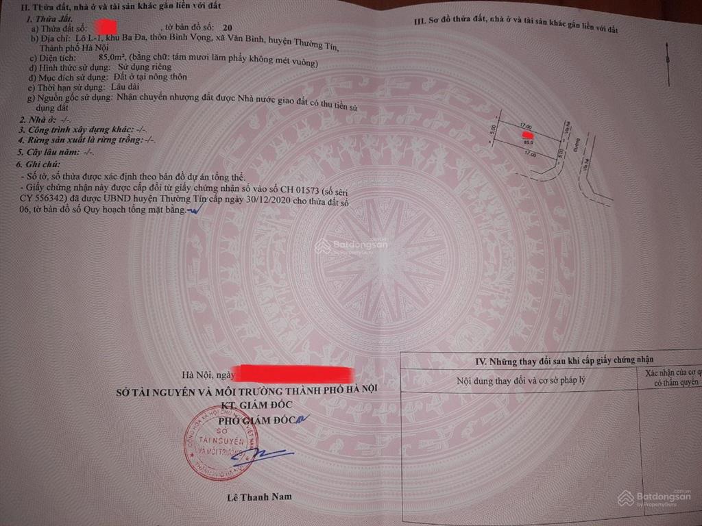 Cc bán đất đấu giá tại thường tín, giảm x triệu/m2