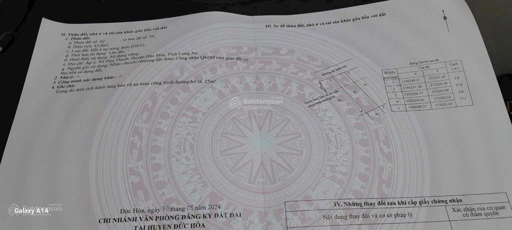 Chính chủ cần bán gấp lô đất ngay hữu thạnh đối diện cổng ecity tân đức giá 870tr dt 85m2 cc ngay