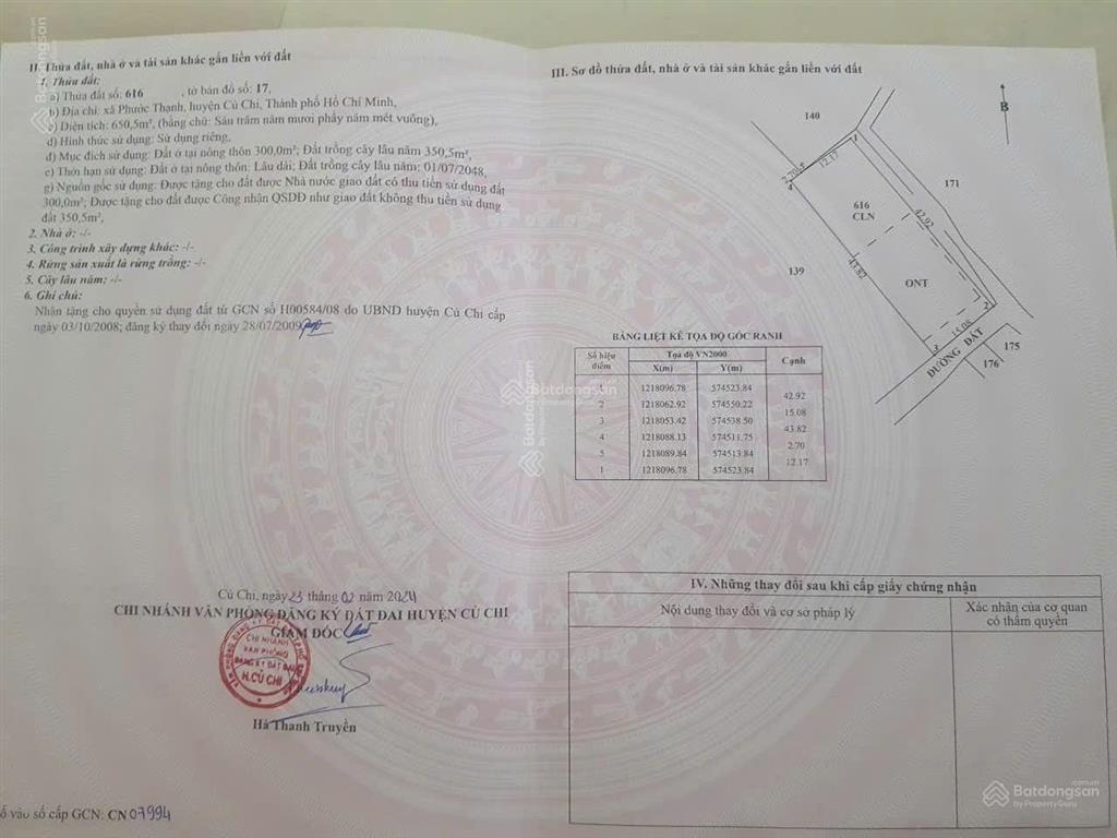 Bán đất kdc phước thạnh, 4,5 tỷ, 650,5 m2, pháp lý đầy đủ, mặt tiền 10m