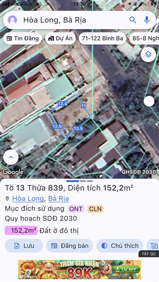 Bán lô đất đẹp mặt tiền hương lộ 2 gần chợ hoà long  bà rịa