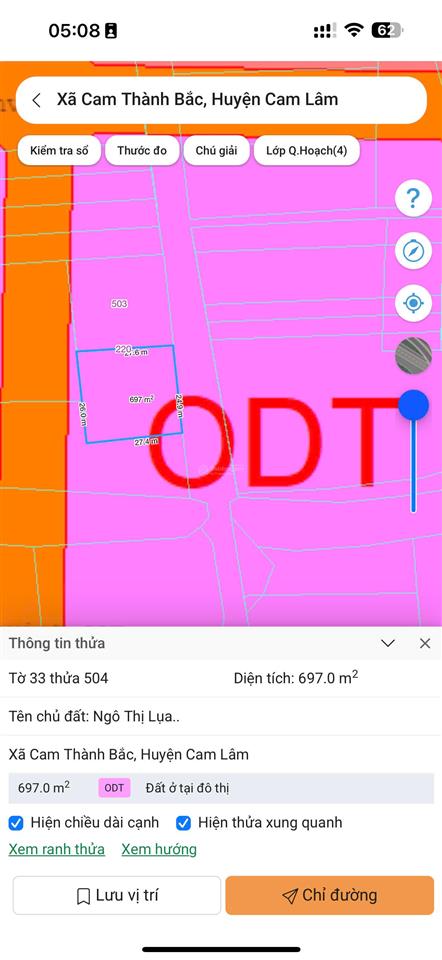 Cần bán lô đất mặt tiền đường số 6, cam thành bắc, cam lâm, khánh hòa giá 18 tr/m