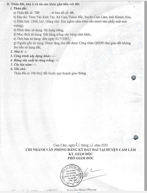 Bán đất 2568 m2 mặt tiền đường số 5 cam thành bắc, cam lâm giá 12,84 tỷ đồng (5 triệu/m²)