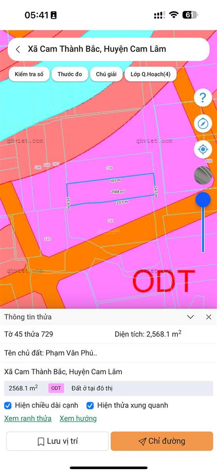 Bán đất 2568 m2 mặt tiền đường số 5 cam thành bắc, cam lâm giá 12,84 tỷ đồng (5 triệu/m²)