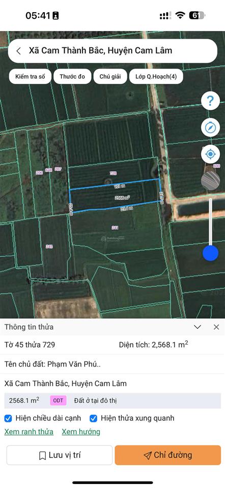 Bán đất 2568 m2 mặt tiền đường số 5 cam thành bắc, cam lâm giá 12,84 tỷ đồng (5 triệu/m²)