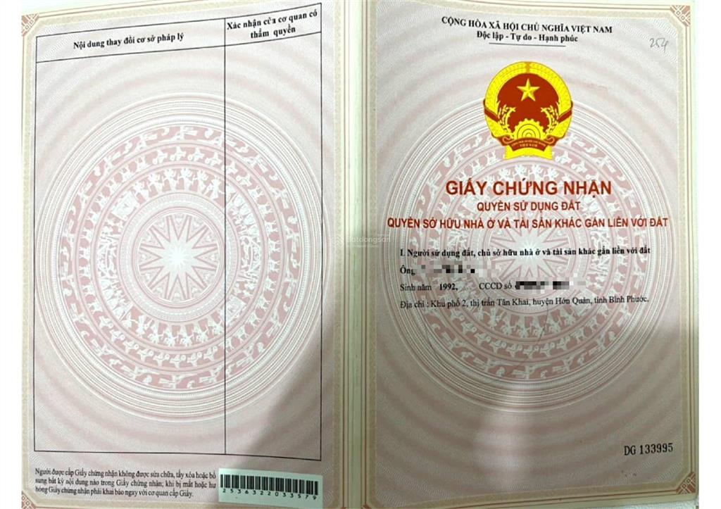 Bán 5 lô đất sổ đỏ huyện hớn quản từ 395tr