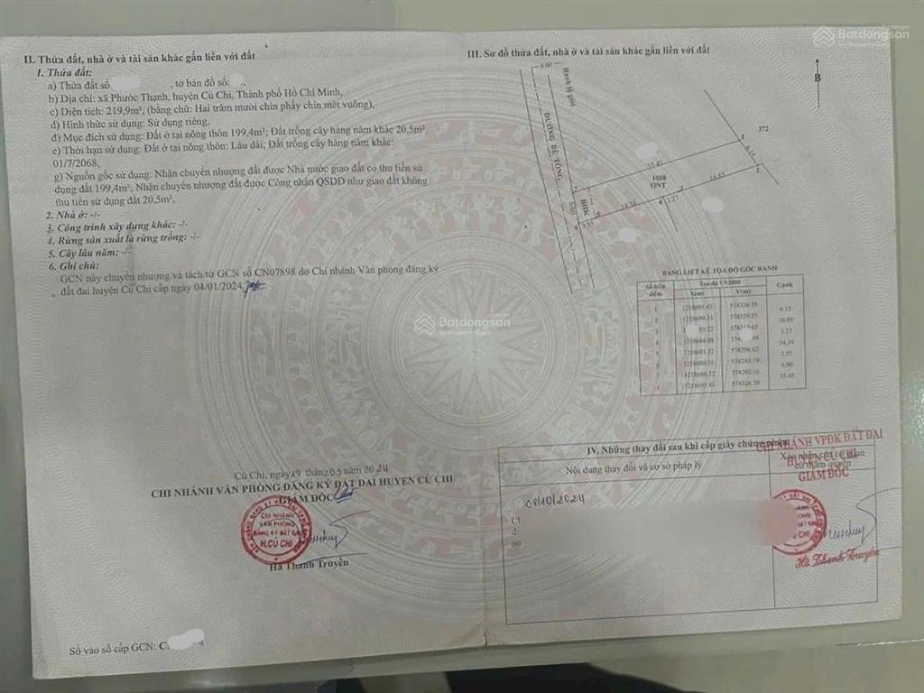 Cần bán gấp lô đất 219m2 giá 850tr ở đường tỉnh lộ 7 xã phước thạnh củ chi gần chợ  sổ hồng riêng