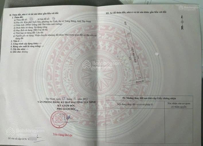 Đất đường suối sâu xã an tịnh tây ninh, dt 200m2 gần chợ, giá 650 triệu  sổ hồng riêng