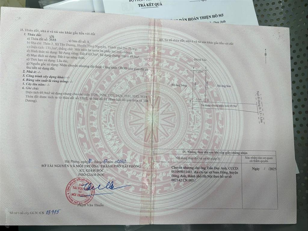 Cần bán gấp lô đất đẹp dương quan (tân dương), thuỷ nguyên, hải phòng giá chỉ 1 tỷ 968 triệu