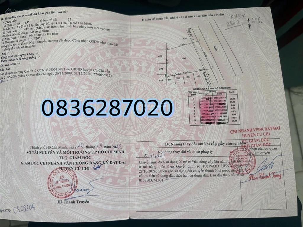 Chính chủ bán gấp 417m2 đất vườn xã trung lập thượng, củ chi, tphcm, sổ riêng, giá chỉ 1,5 tỷ