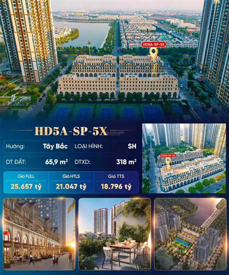 Bán shophouse hd5asp5a dự án malibu walk vinhomes ocean park 1 65,9m2 giá 18,796tỷ