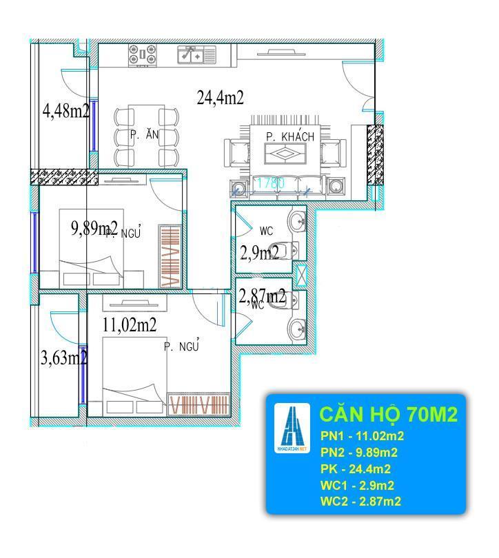 Bán căn 2pn2wc  17t vinaconex 3 nội thất cb 70m2 giá 6.36 tỷ (chuẩn giá)