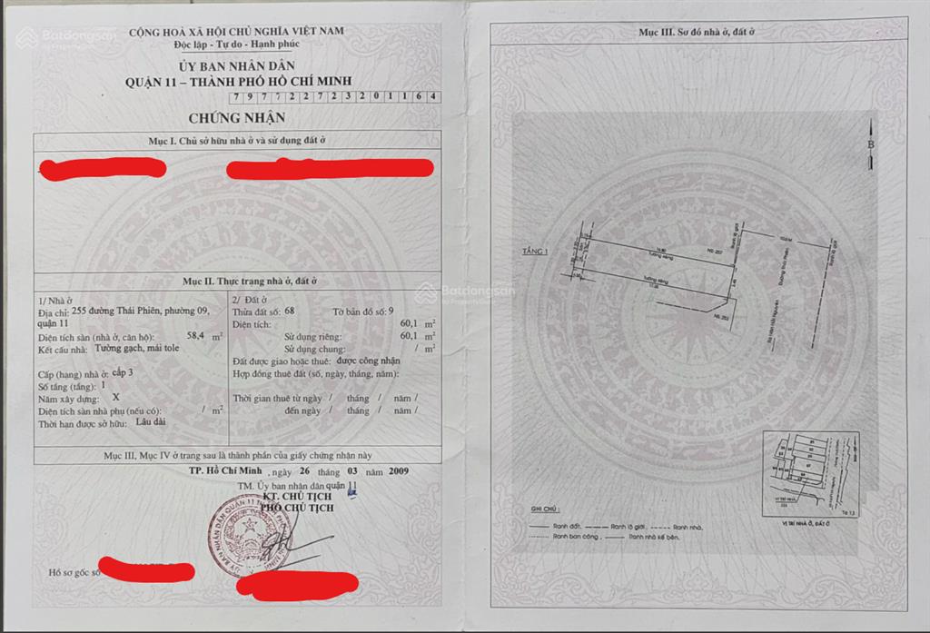 Bán nhà chính chủ quận 11, giá tốt thương lượng, phù hợp xây mới theo ý thích.