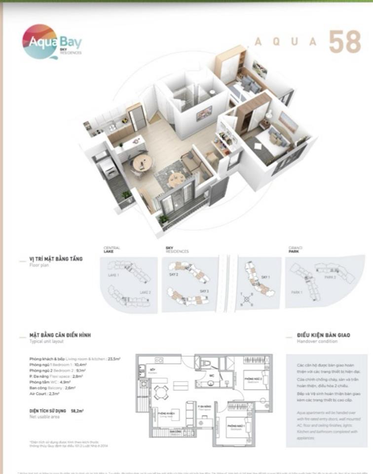 Chính chủ bán căn 2n aqua bay ecopark dt 58m2, ban công đông nam, full nội thất.  0987 788 ***