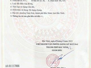 Đất nền lô góc 69m2 tại đường đàm văn tiết, phường nam sơn, bắc ninh, 2,55 tỷ bán gấp