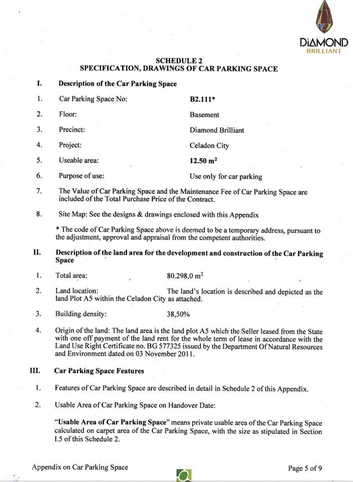 Cho thuê ô đậu xe hơi, tầng hầm b2 diamond brilliant. bao thuế phí