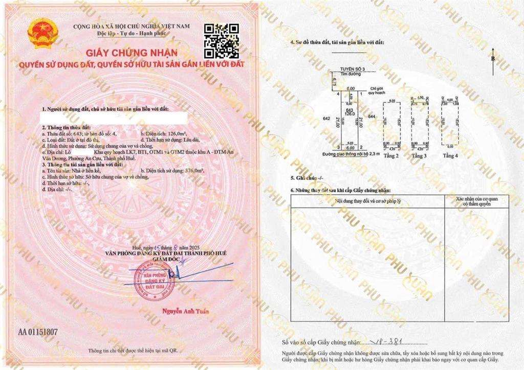 Nhà 4 tầng phú xuân citysổ hồng ngay