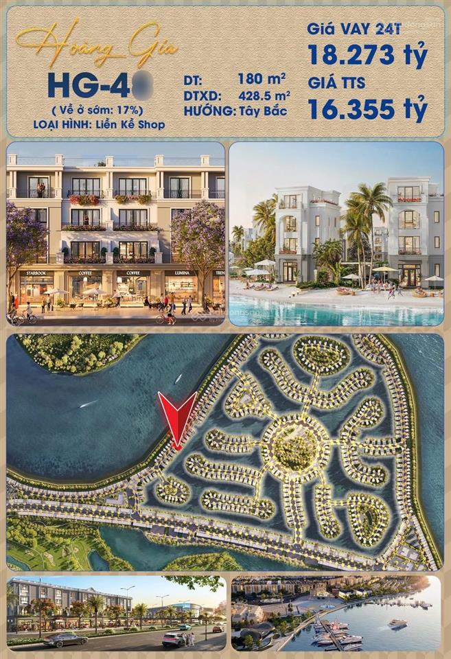 C. khấu 41% quỹ căn sl, đl dát vàng hoàng gia 180m2, 250m2, 450m2  4t vin vũ yên biển sau nhà
