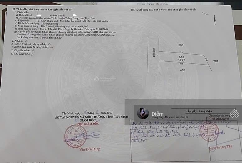 Chủ ngộp bank cần bán lô 122m2 đất giá 540 triệu gần chợ suối sâu & kcn trảng bàng, sổ hồng riêng