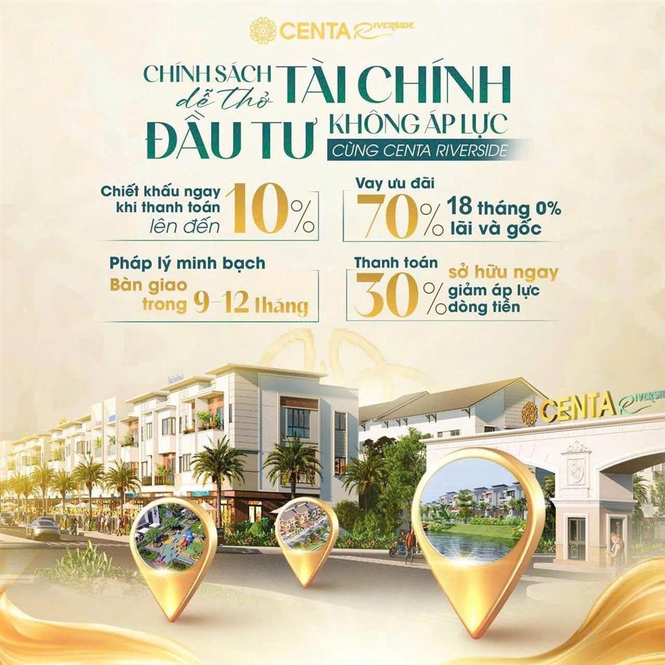Biệt thự vip vị trí đẹp giá gốc cđt tại dự án centa rvs, nh hỗ trợ 70%, ân hạn tới 18t, miễn 24t dv