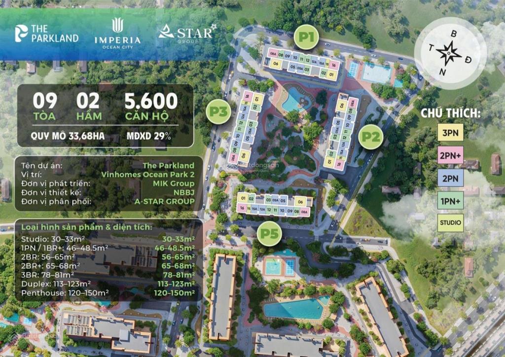 Bán căn hộ 1pn + 51m2, 2,883 tỷ tại the parkland  imperia ocean city