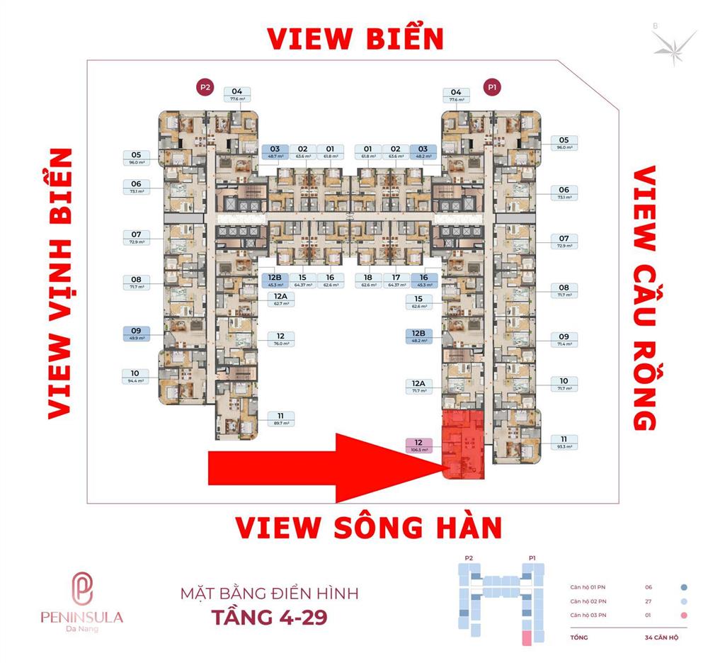 Cực hot 3pn hoa hậu đẹp nhất dự án peninsula, tầng trung mã căn p1.11.12