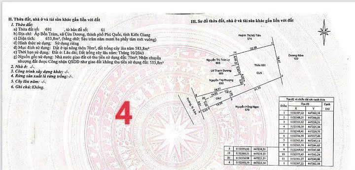 Bán 653.8m2 bến tràm, sổ đỏ có 70m2 thổ cư, lộ xóm lưu thông 7m, giá cực ngộp chỉ 3,5tr/m2