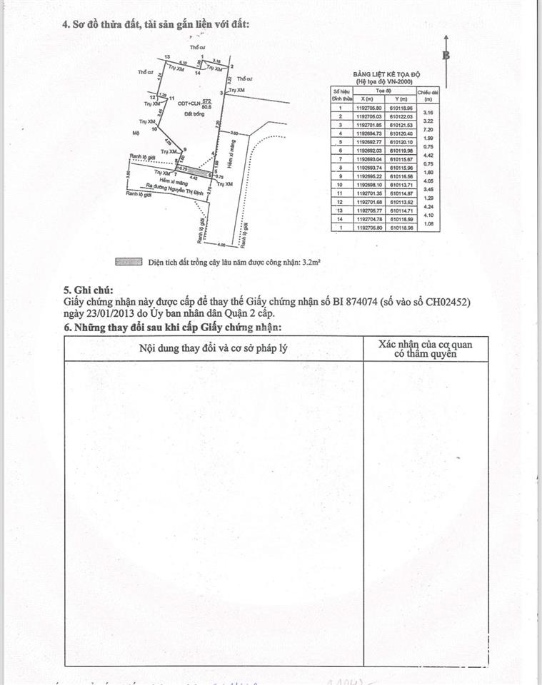 Chính chủ bán 80m2 đất hẻm xe tải cách nguyễn thị định 20m 80m2 trong đó có 77m2 thổ cư , 3m2 cl