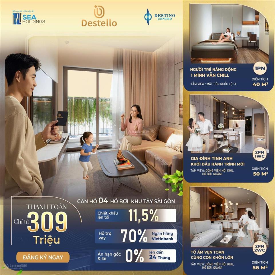 Nhận booking tháp destello destino centro mặt tiền ql1a | 20tr giữ suất đẹp ưu tiên
