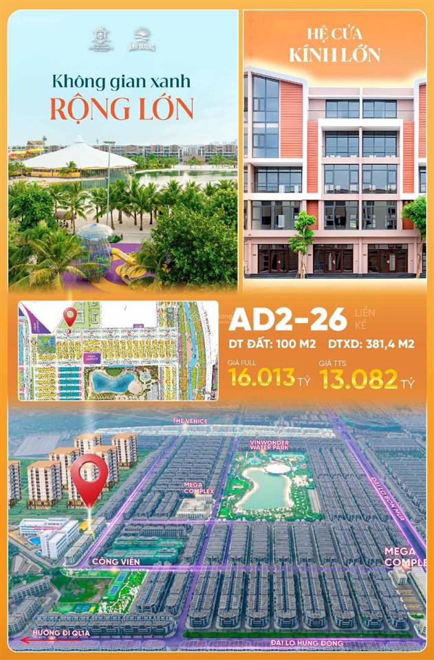 Hot! shop 2 mặt tiền 100m2 phân khu ánh dương đối diện cụm 43 tòa chung cư   0978 585 ***