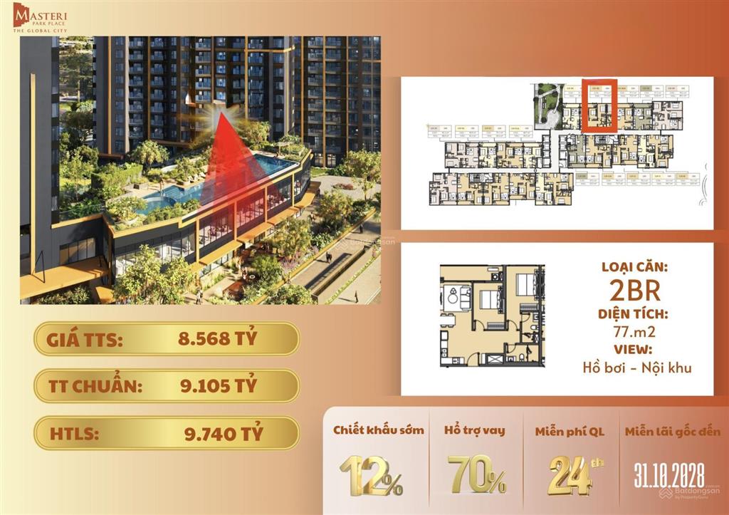 2pn giá tốt huỷ diệt  masteri park place  giá gốc cđt