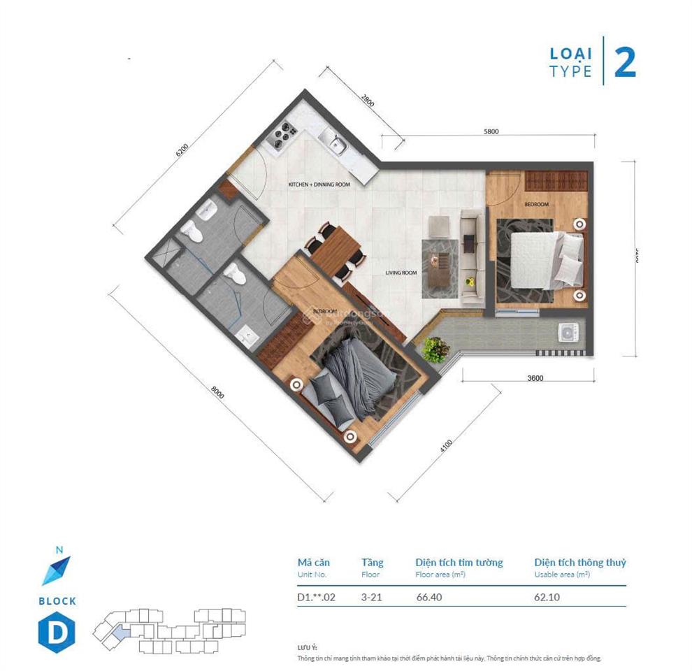 [chính chủ] cho thuê căn d1.1*.02 safira khang điền, 2 pn, 2wc