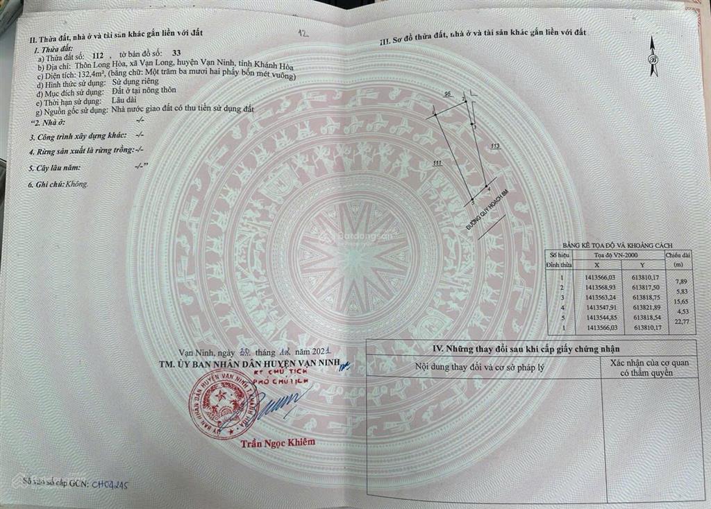 Bán đất nền sổ đỏ bắc vân phong  thổ cư 100%, giá chỉ 9 triệu/m² phù hợp an cư và đầu tư