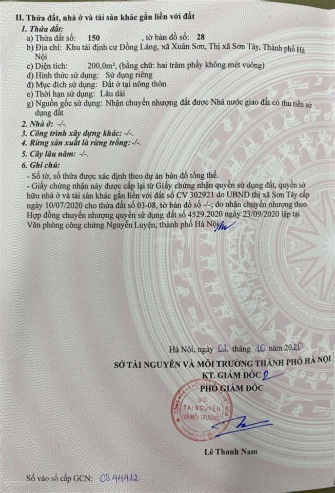 Chính chủ em cần bán  200m2 full  mặt tiền 10m  xã xuân sơn, tx. sơn tây