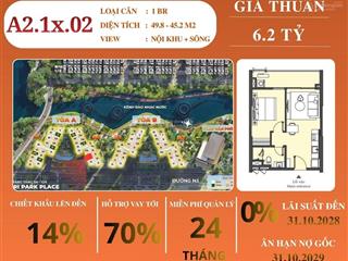 Độc quyền căn 1 phòng ngủ masteri park place giá tt vay 6,2 tỷ
