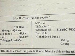 Bán nhà hẻm bà hom, phường 13, quận 6, dt 4.35 x 16.3m, nở hậu 4.4m