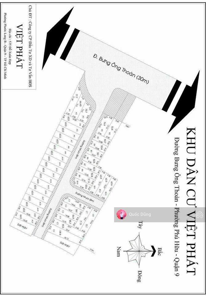 Bán đất hẻm 60 đường bưng ông thoàn, p phú hữu kdc việt phát dt 4x15m(60m2) đường 10m, giá 5,1tỷ