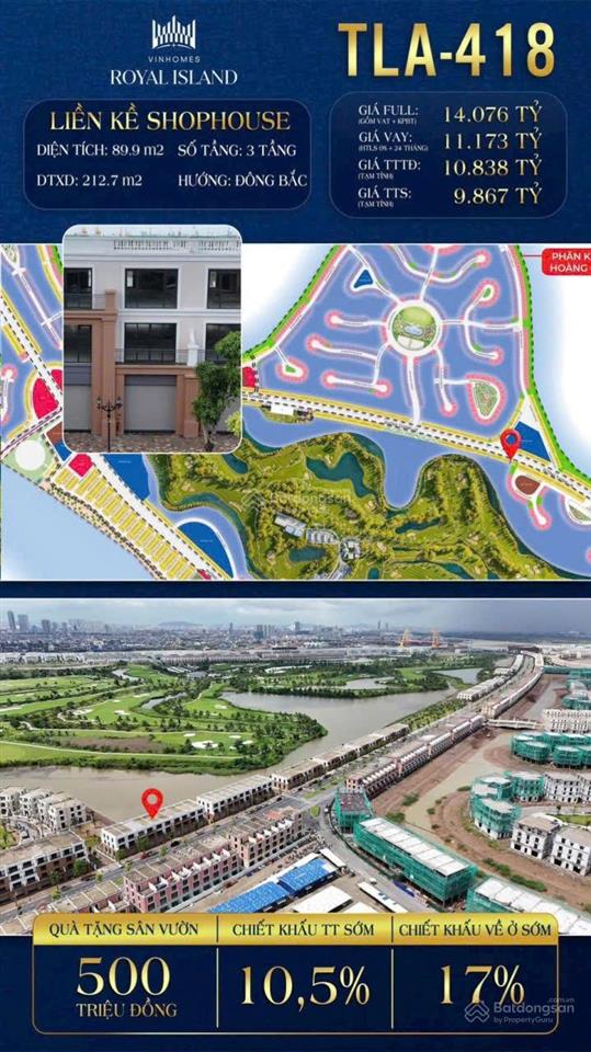 Tla418 shophouse 3 tầng hiếm tại golf land, vinhomes royal island giá 9,xx tỷ