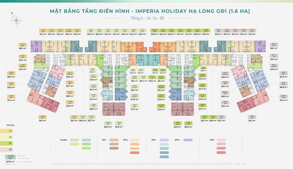 Imperia holiday hạ long tầng 1520  6xtr/m2 view chính biển, ck chỉ 6xtr/m2, cđt mik.3pn , studio