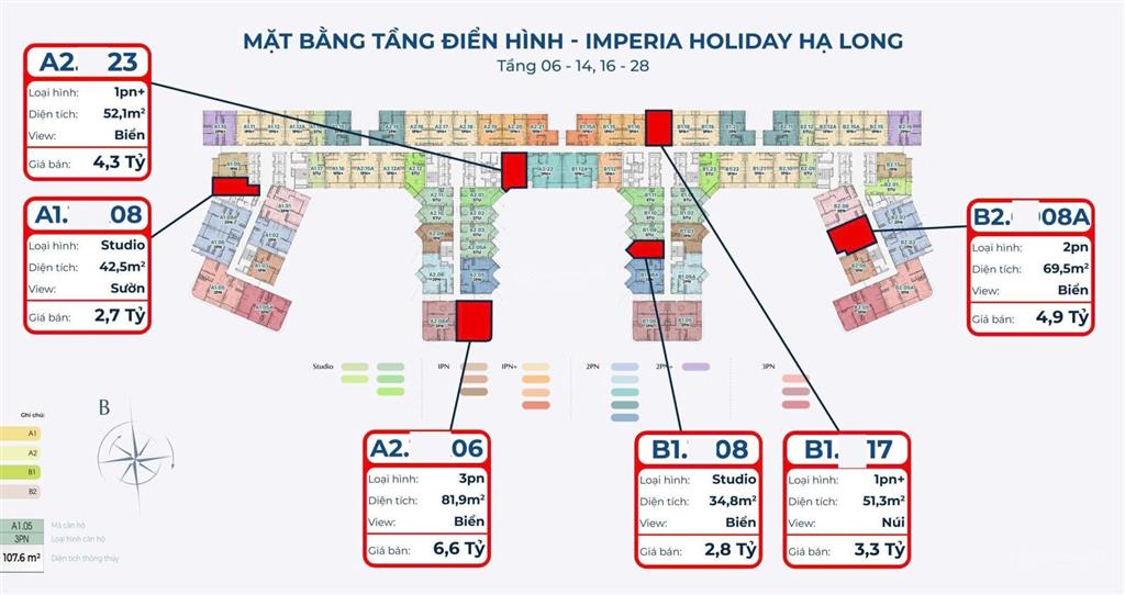 Imperia holiday hạ long tầng 1520  6xtr/m2 view chính biển, ck chỉ 6xtr/m2, cđt mik.3pn , studio