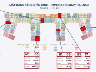 Imperia holiday hạ long tầng 1520  6xtr/m2 view chính biển, ck chỉ 6xtr/m2, cđt mik.3pn , studio