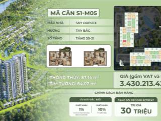 Duy nhất 1 căn sky duplex thông trần tầng cao 7.2m  64m2 giá gốc chủ đầu tư giá 3.43 tỷ
