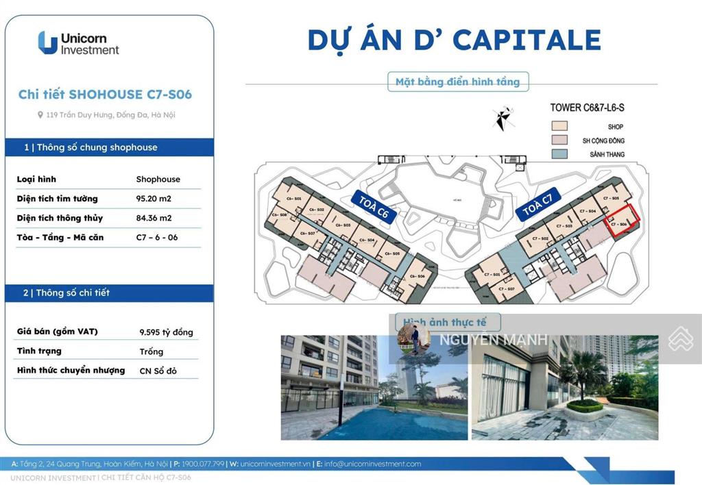 Vinhomes d'capitale  bán quỹ căn shophouse chân khối đế trần cao 7m, có thể thiết kế 2 tầng