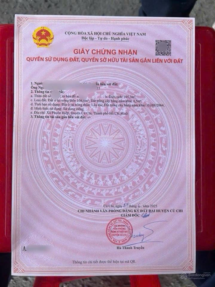 Tôi bán gấp căn nhà 105m2 giá 950tr đường nguyễn thị ni xã phước hiệp củ chi sổ hồng riêng