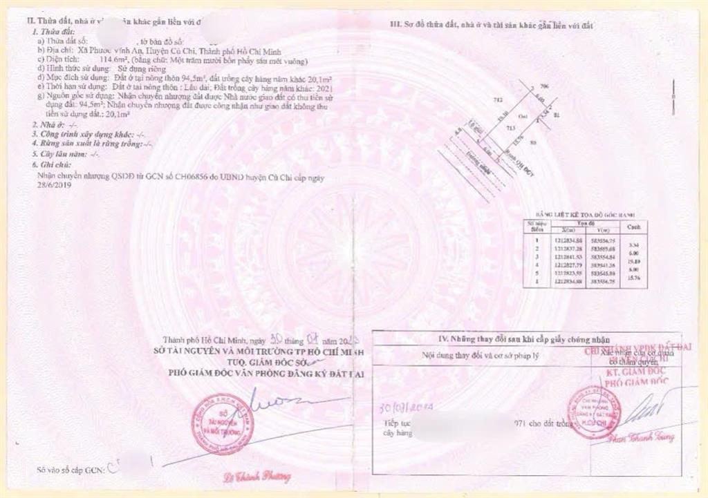 Chính chủ bán gấp lô đất 114.6m2 giá 1tỷ2 đường trần văn chẩm xã phước vĩnh an củ chi sổ hồng riêng