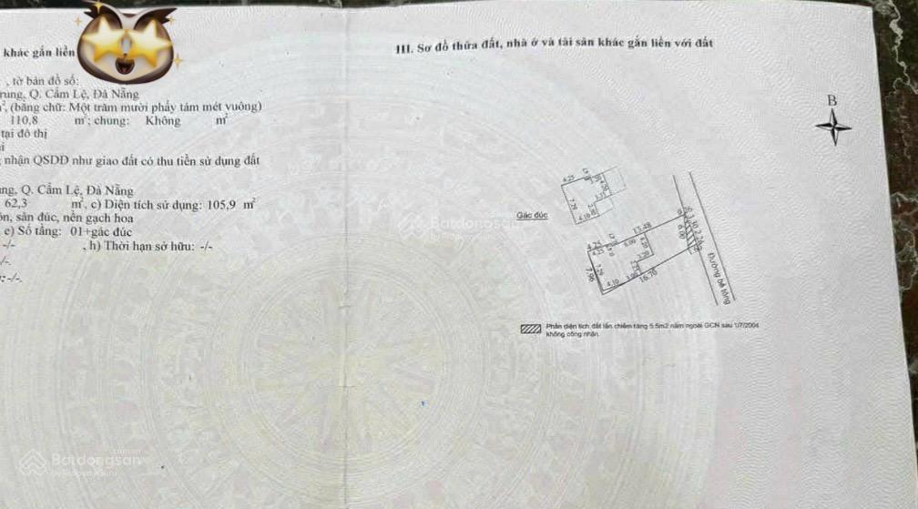 Nhà diện tích khủng 110,8m2, ngang rộng 6m sau đường 10,5m gần chợ cẩm lệ, đất đẹp chỉ 5 tỷ nhỉnh