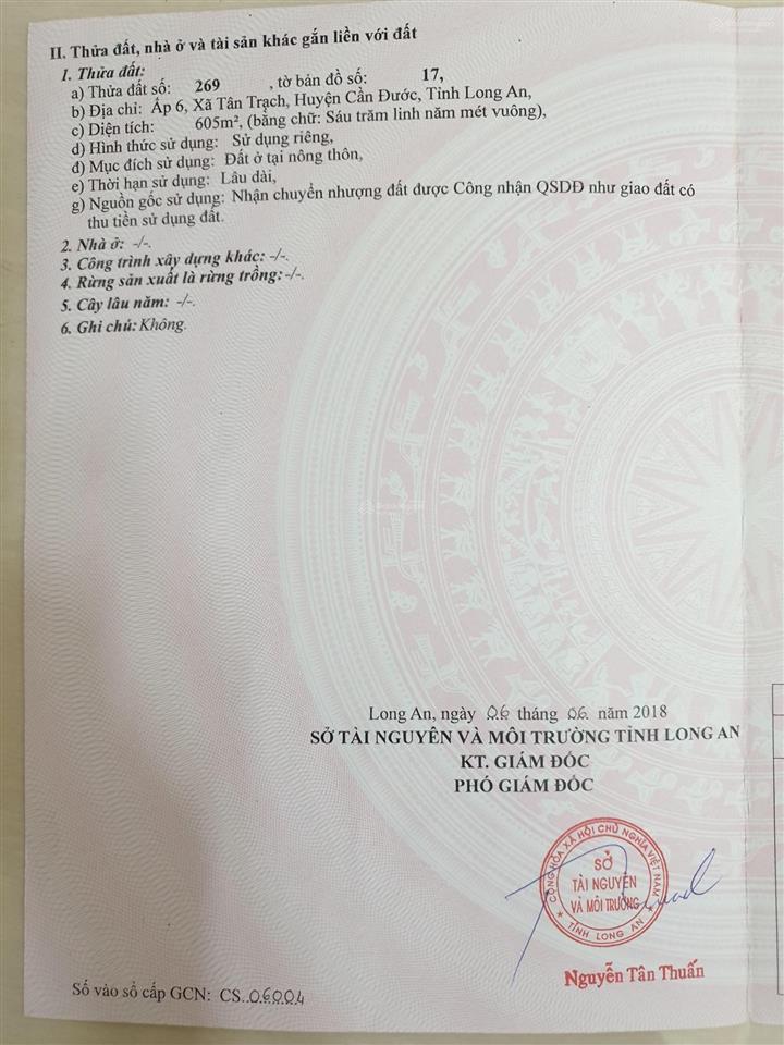 Bán đất tại đường 830, xã mỹ lệ, cần đước, long an, 6,7 tỷ, 605 m2