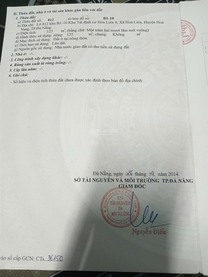Bán đất tại đường hòa liên 4, hòa liên, hòa vang, đà nẵng, 125m2 đẹp xuất sắc